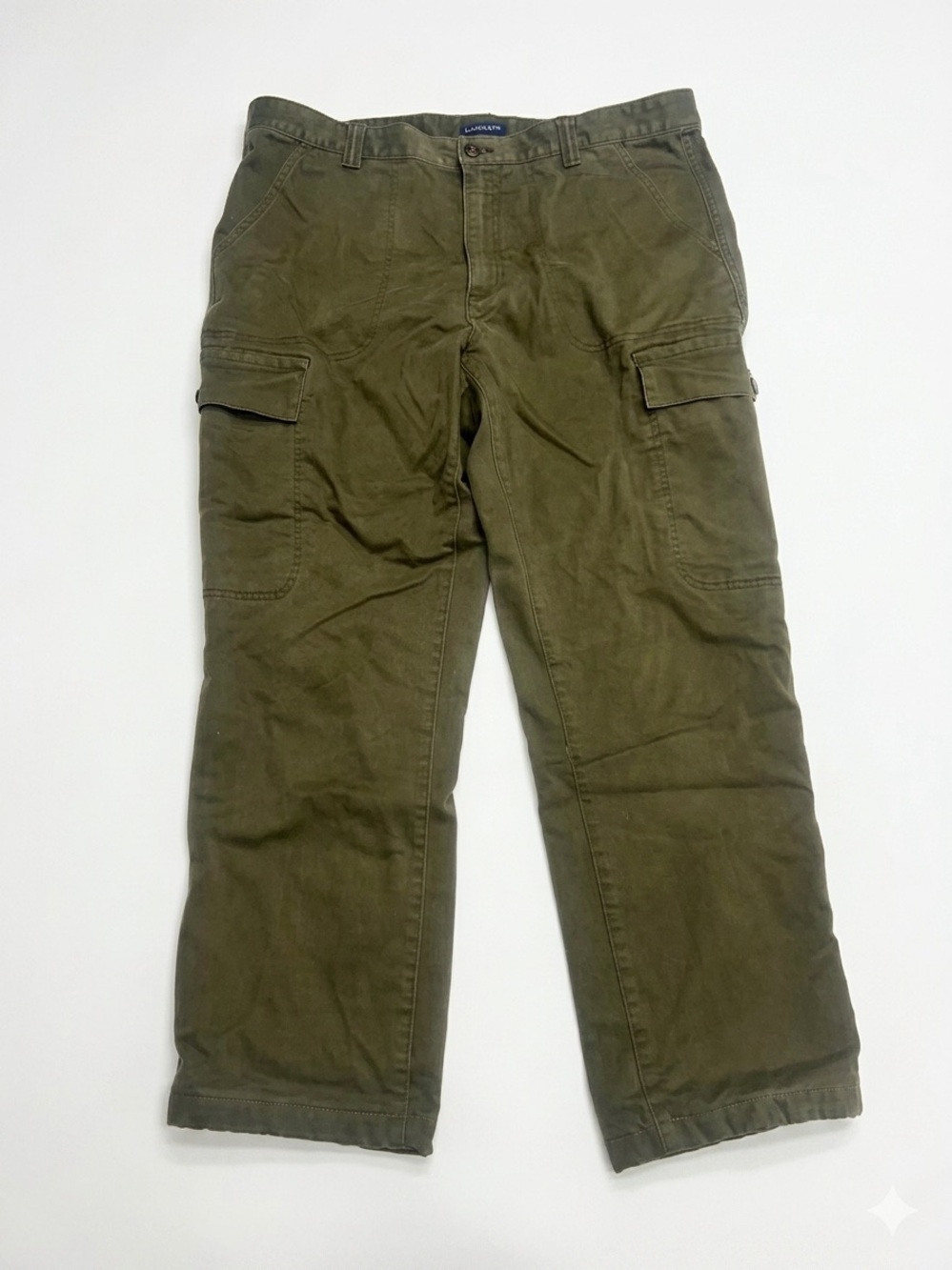 Lands' End Men's Flannel-Lined Cargo Pants - Size 40 - Traditional Fit Green